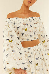 Palm Noosa Roma Crop Linen Scallop Butterflies