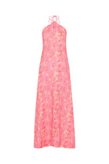 Palm Noosa Isabella Midi Dress Pink Palms Linen