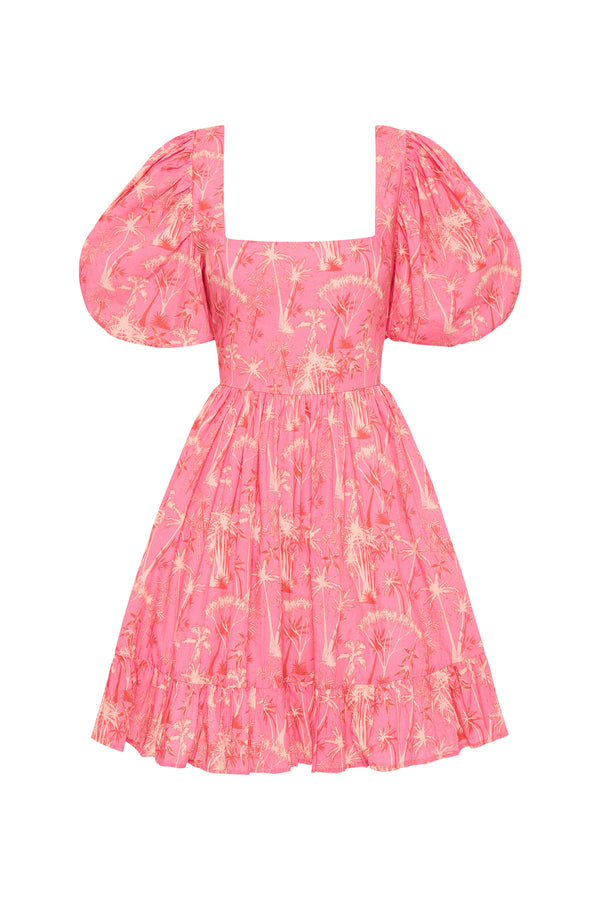 Palm Noosa Lola Dress Pink Palms Cotton Poplin