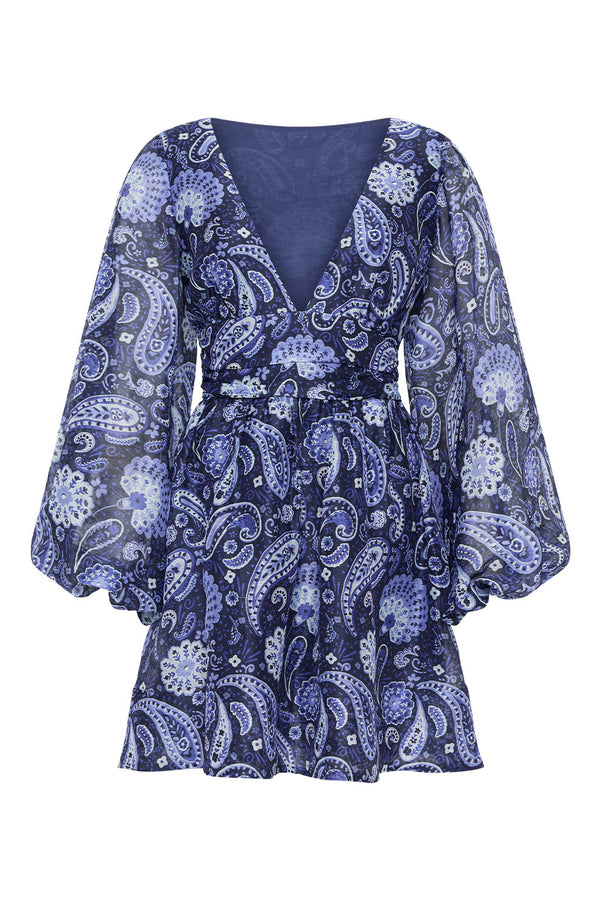 Palm Noosa Lucia Mini Dress Blue Paisley