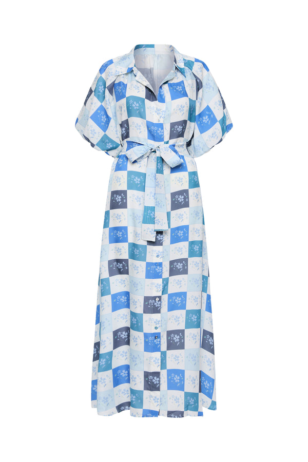 Palm Noosa Carla Dress Blue Floral Tile