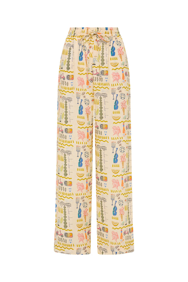 Palm Noosa Hallie Pant Linen Verano Yellow