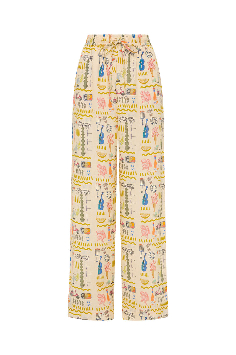 Palm Noosa Hallie Pant Linen Verano Yellow