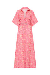 Palm Noosa Memento Dress Pink Palms Linen