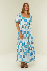 Palm Noosa Lola Maxi Dress Blue Floral Tile