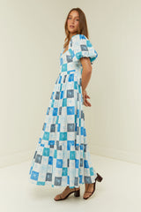 Palm Noosa Lola Maxi Dress Blue Floral Tile