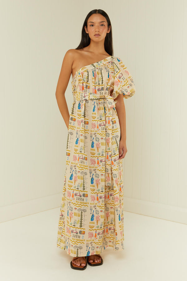 Palm Noosa Lotus Maxi Dress Verano Yellow Cotton Poplin