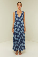 Palm Noosa Viola Dress Blue Hibiscus Viscose Georgette