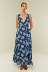 Palm Noosa Viola Dress Blue Hibiscus Viscose Georgette