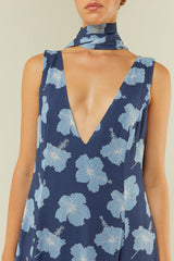 Palm Noosa Viola Dress Blue Hibiscus Viscose Georgette