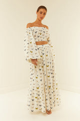 Palm Noosa Roma Crop Linen Scallop Butterflies