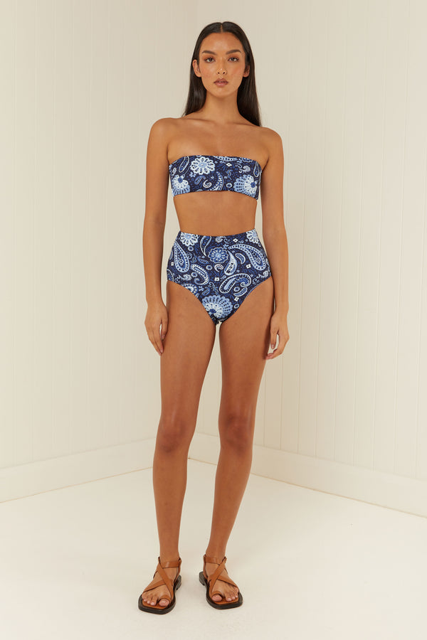 Palm Noosa Crop Top Bandeau Blue Paisley