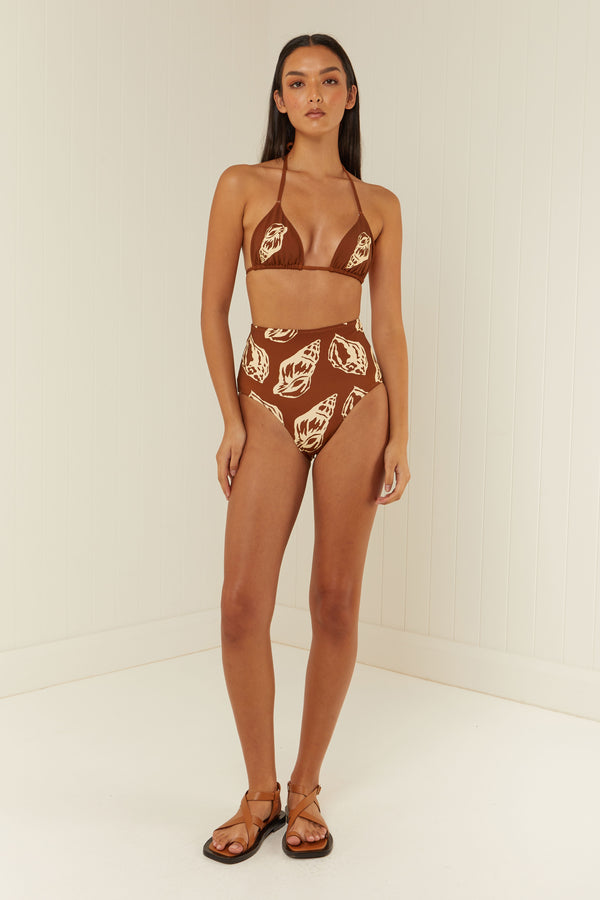 Palm Noosa High Waist Bikini Bottoms Brown Shells