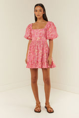 Palm Noosa Lola Dress Pink Palms Cotton Poplin