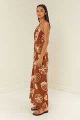 Palm Noosa Isabella Midi Dress Brown Shells Linen