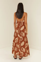 Palm Noosa Isabella Midi Dress Brown Shells Linen