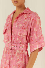 Palm Noosa Memento Dress Pink Palms Linen