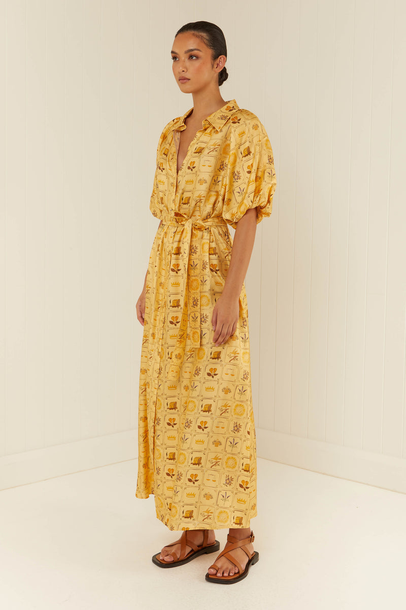 Palm Noosa Carla Dress Amarilla Tile Silk Twill