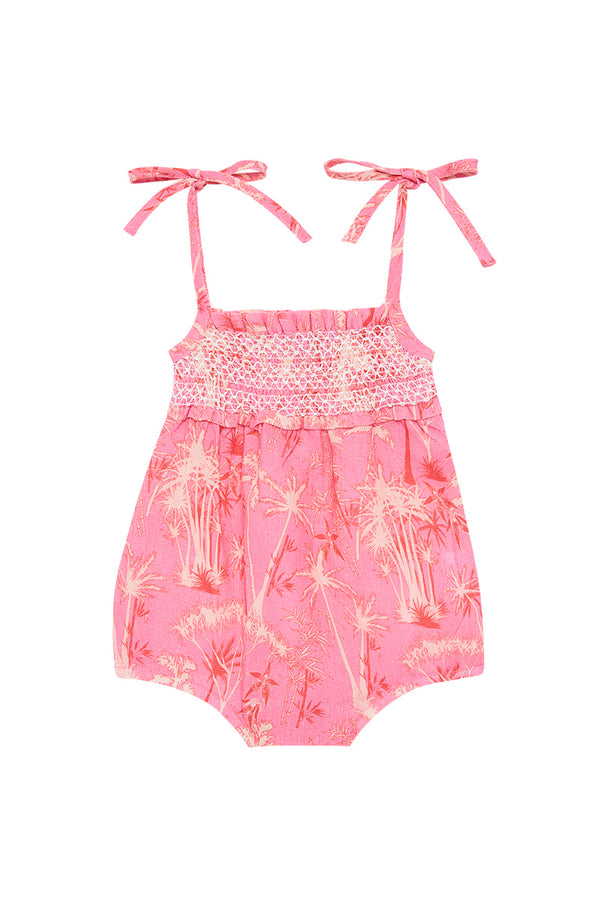 Palm Noosa Bambino Tie Up Onesie Pink Palms Linen