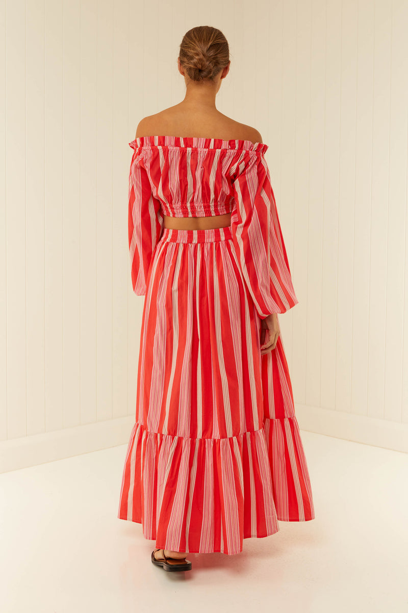 Palm Noosa Audrey Skirt Cotton Poplin Pink & Red Stripe