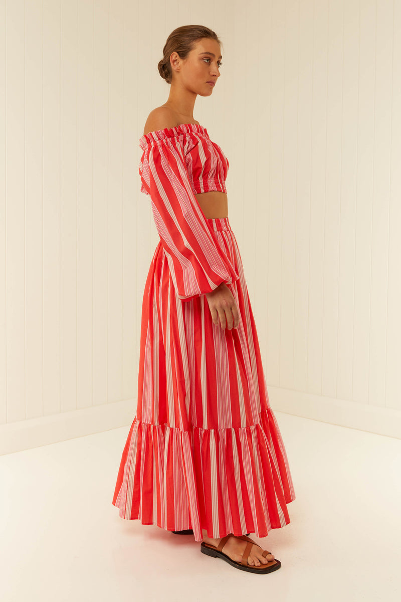 Palm Noosa Audrey Skirt Cotton Poplin Pink & Red Stripe
