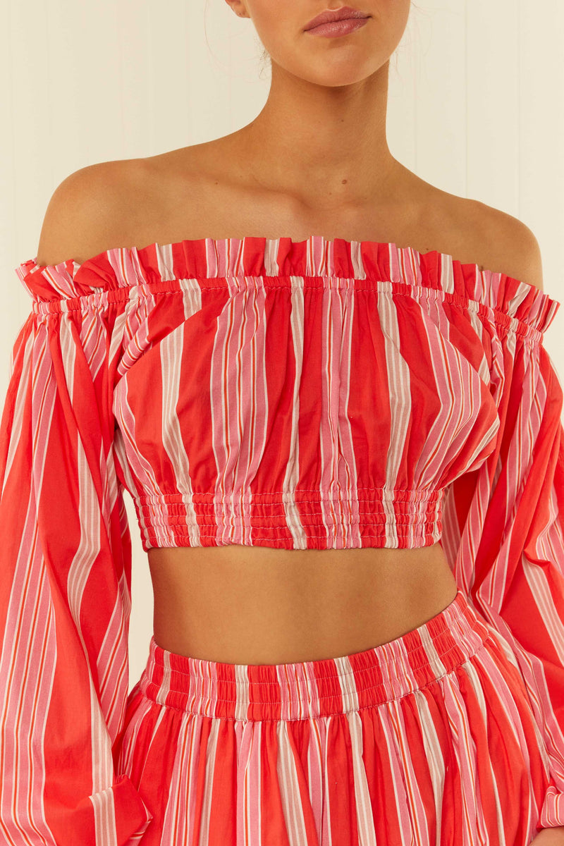 Palm Noosa Valencia Crop Cotton Poplin Pink & Red Stripe