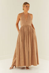 Palm Noosa Checkmate Dress Cotton Tile Anglaise Brown